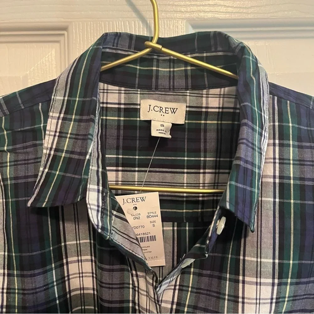 J. Crew Men's Blue and Green Plaid Button Down Shirt NWT